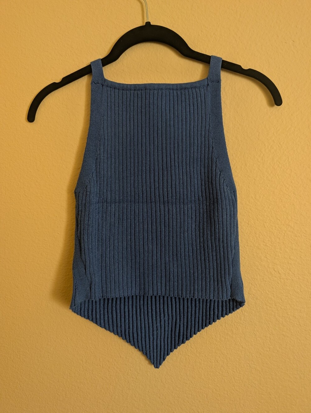 Courreges Blue Ribbed Knit Halter Tank Top Estimated Size Small Wool Blend